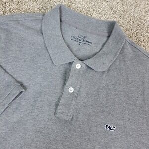 Vineyard Vines Mens Large Solid Gray Performance Stretch Knit Polo Short Sleeve